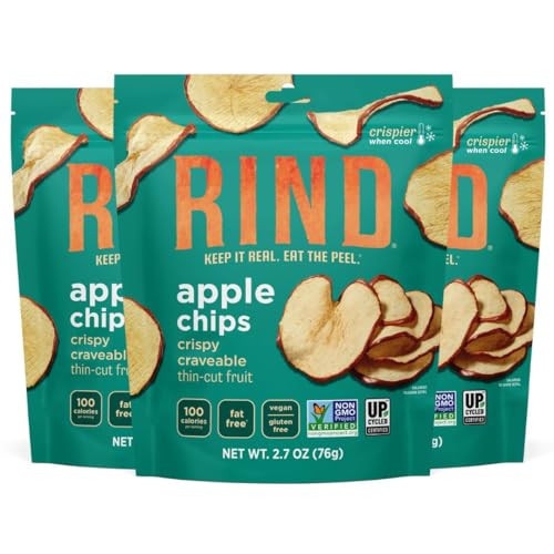 RIND Snacks | Unsweetened Apple Chips | 100% Sweet Fuji Apple | Naturally Sweet | Skin-On Crispy Dried Fruit Chips | USA Grown | Fiber-Rich | Vegan | Kosher | Paleo | Fruit Snacks | 2.7 oz | 3 Pack | Amazon (US)