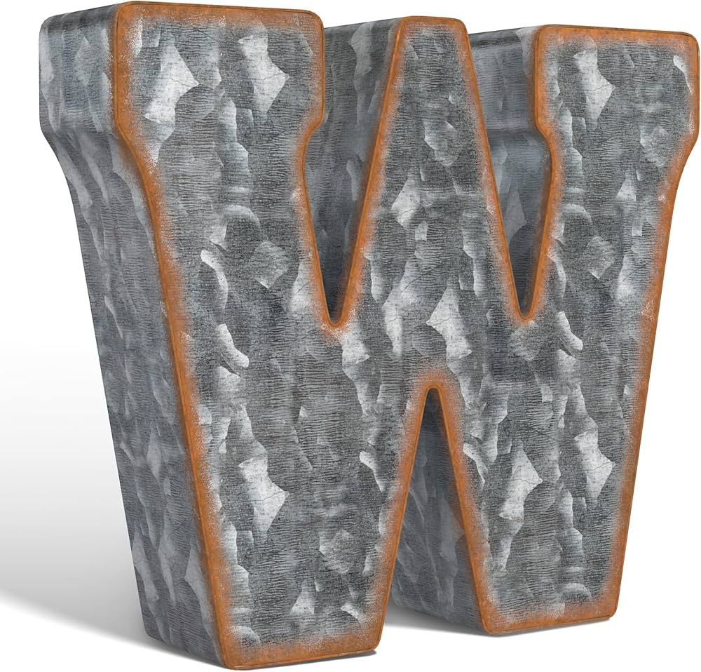 Galvanized Metal Letters for Wall Decor - 3D Letter W for Hanging or Freestanding - Unique Blend ... | Amazon (US)