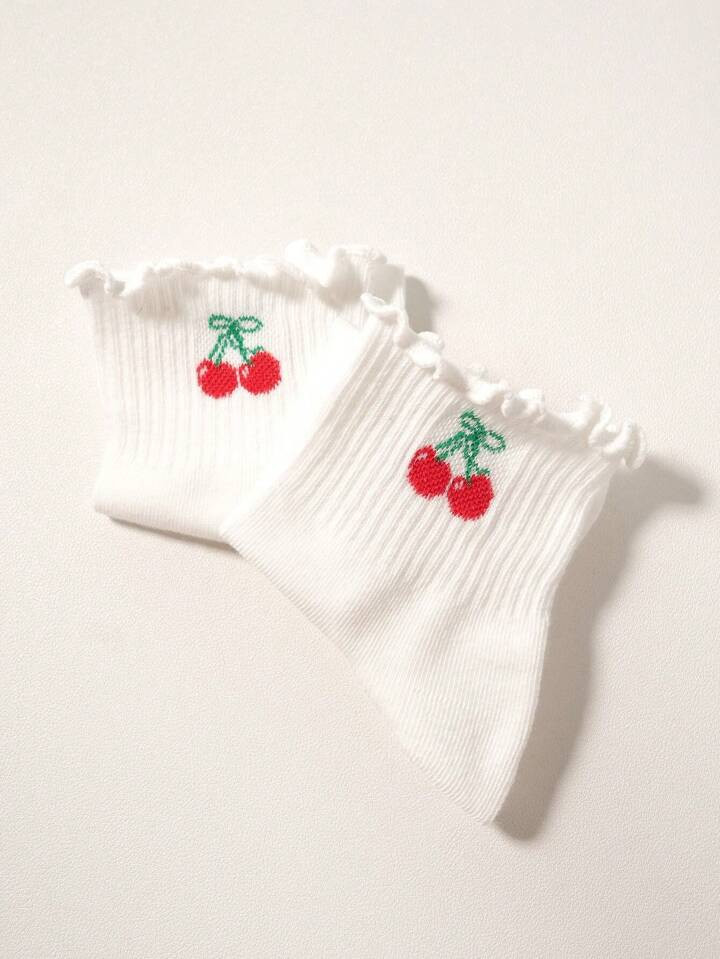 Alice Artist Kawaii Cherry Pattern Cute Crew Socks Mid-Calf Socks, Holiday, Valentine's Day | SHEIN
