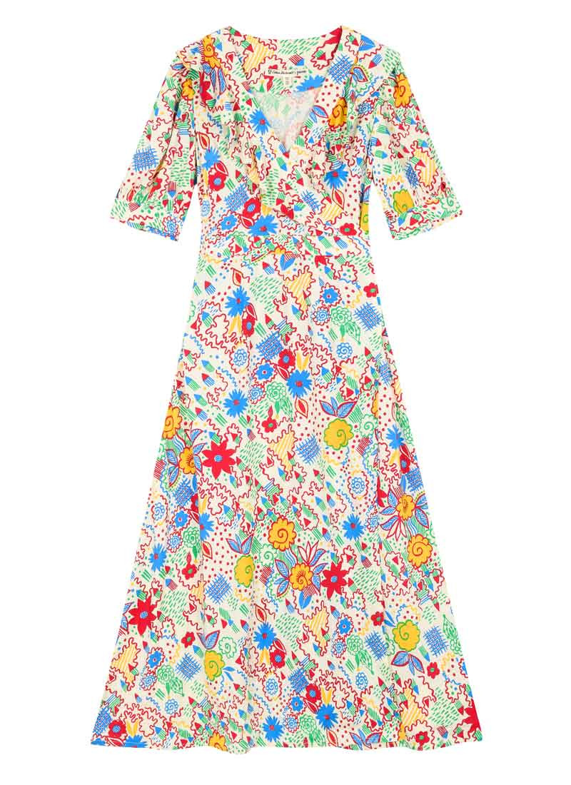 Celia Birtwell X Joanie - Delaware Floral Print Ruffle Collar Wrap Dress | Joanie