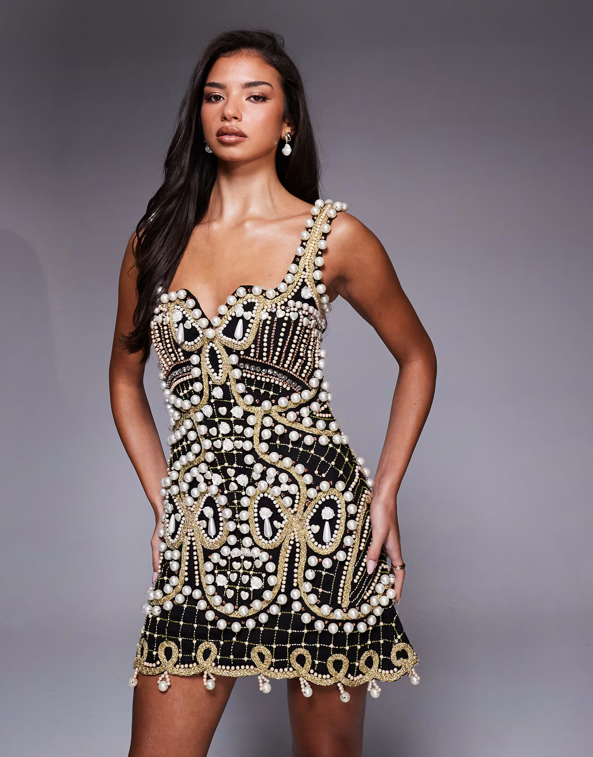 ASOS LUXE embellished square neck mini dress in black | ASOS | ASOS (Global)