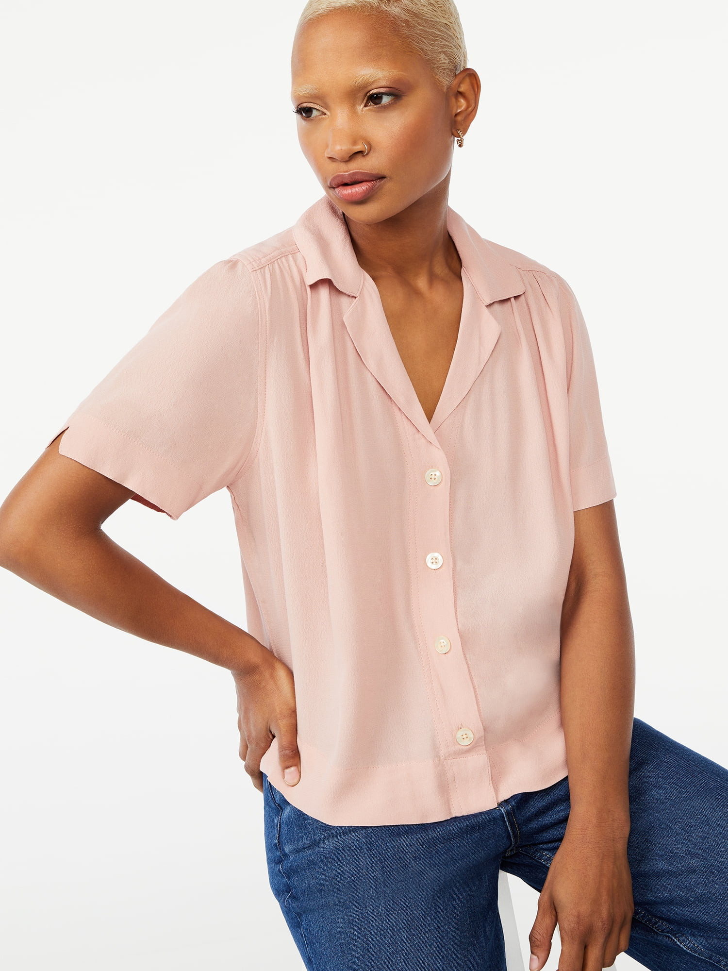 Free Assembly Women's Short Sleeve Camp Shirt - Walmart.com | Walmart (US)