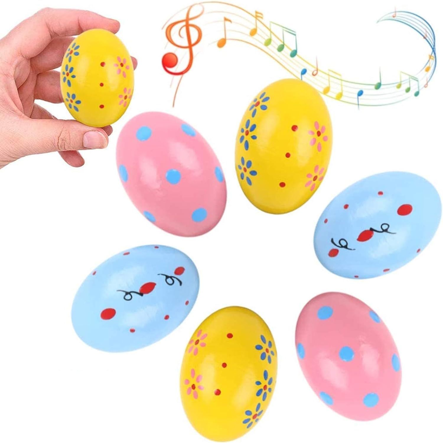 DomeStar Easter Shaker Eggs, 6PCS Musical Eggs Musical Shakers Wooden Egg Shakers Wooden Percussi... | Amazon (US)