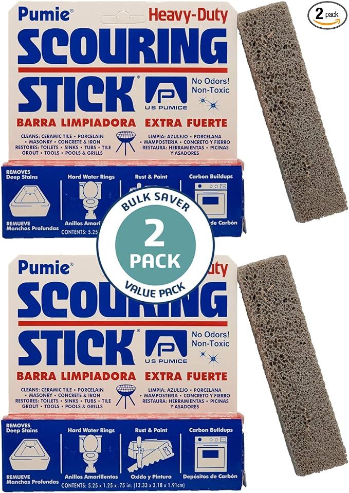 U.S. Pumice Pumie Scouring Stick, Heavy Duty Extra Strong Pumice Cleaning Bar (2 Pack) | Amazon (US)