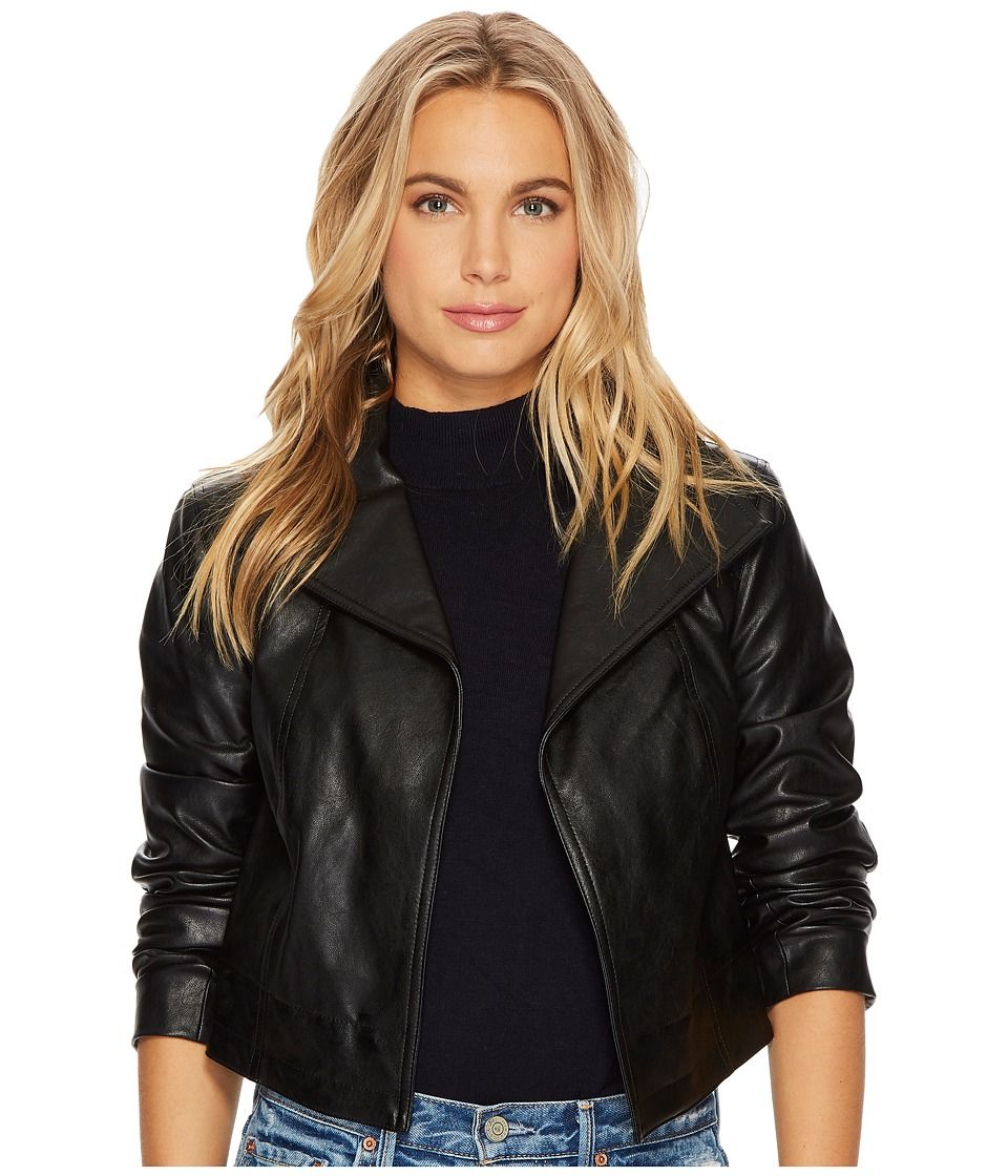 1.STATE - Cropped Faux Leather Jacket (Black) Women's Coat | Zappos
