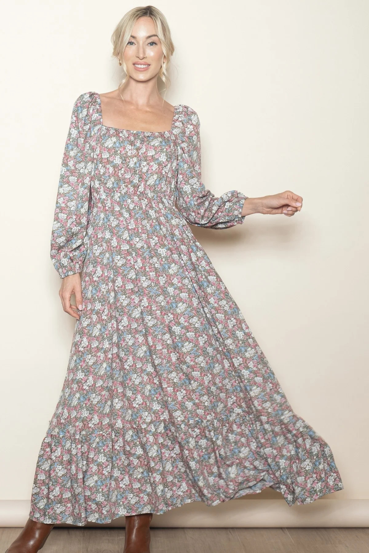 Pink Floral Reversible Long Sleeve Maternity Maxi Dress | PinkBlush Maternity