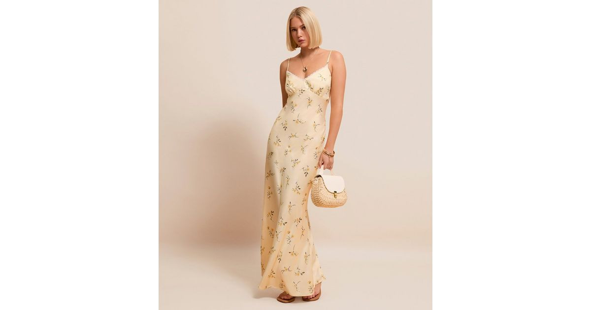 Yellow Daisy Print Lace Trimmed Satin Midi Dress | New Look | New Look (UK)