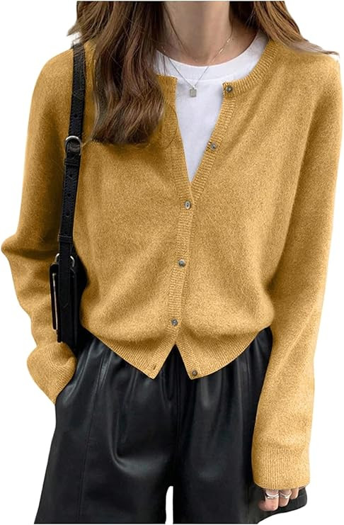 SweatyRocks Women's Light Weight Cardigan Round Neck Long Sleeve Button Down Sweaters Knitwear | Amazon (US)