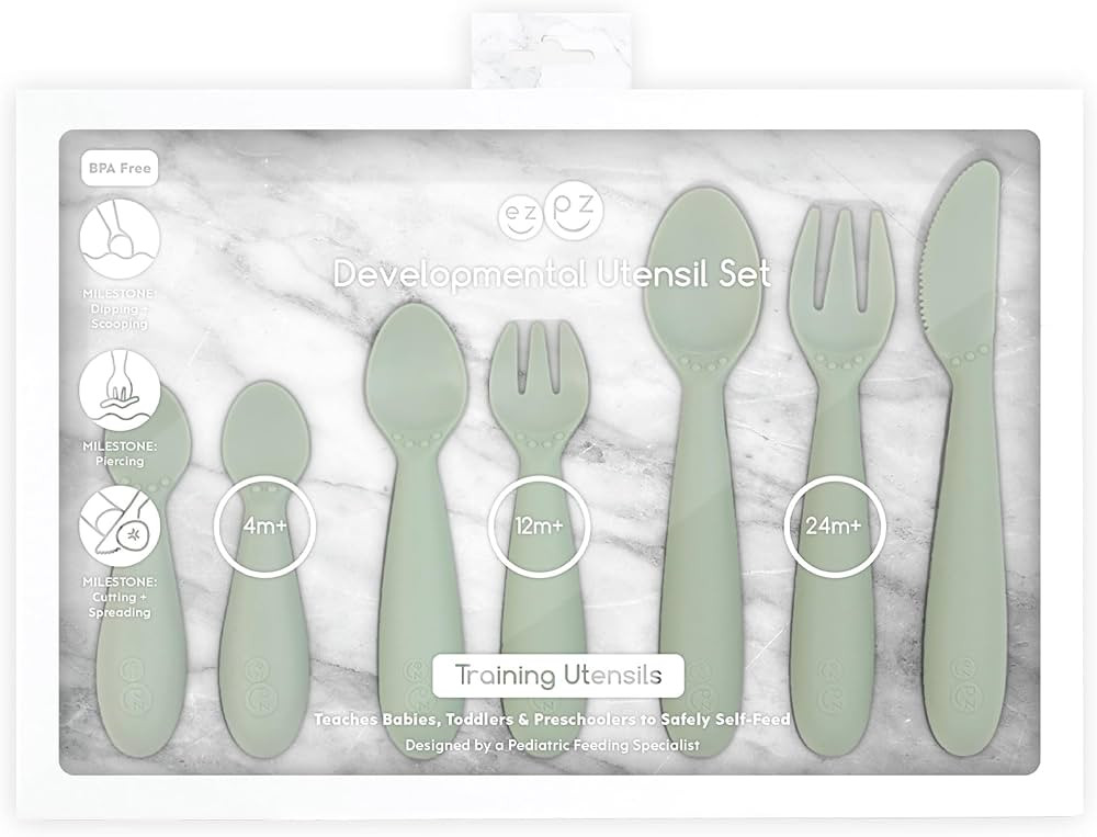 ezpz Developmental Utensil Set - 100% BPA Free Fork, Spoon, Knife for Babies, Toddlers and Presch... | Amazon (US)