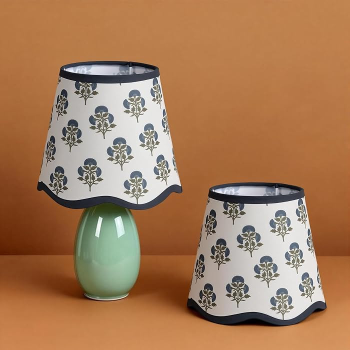 Cotton Lamp Shade Set of 2,4"Top x6" Bottom x 5"High, Navy Floral Scallop Block Print Small Lamp ... | Amazon (US)