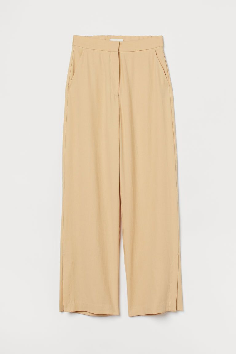 H & M - Wide-cut Side-slit Pants - Beige | H&M (US + CA)