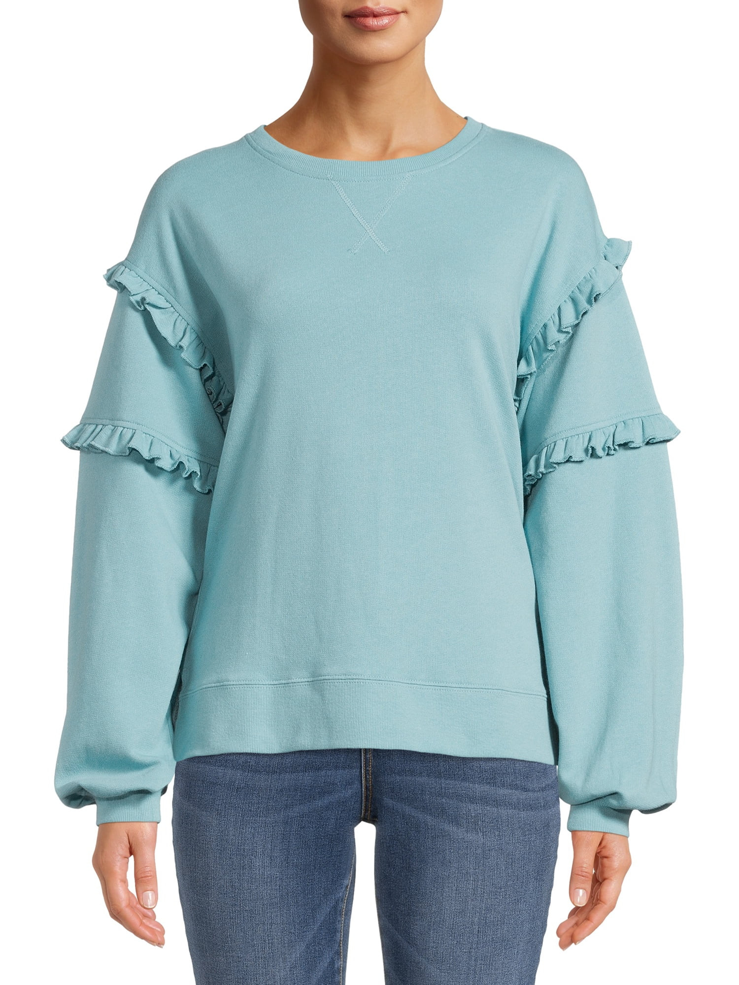 Time and Tru Women's Ruffle Sleeve Sweatshirt | Walmart (US)