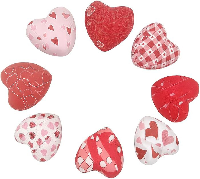 Red, White, Pink Valentine’s Day Fabric Wrapped Hearts- Set of 7 Bowl fillers | Amazon (US)