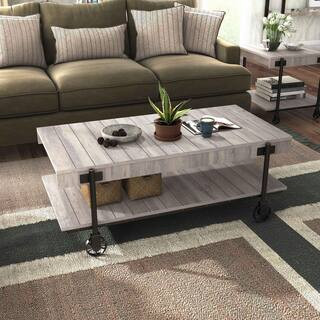 Furniture of America Bargib 47.25 in. Black and Natural Tone Rectangle Wood MDF Coffee Table with... | The Home Depot