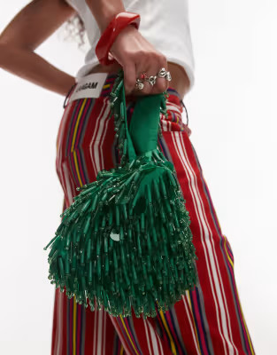 Topshop Golda beaded grab bag in green | ASOS | ASOS (Global)