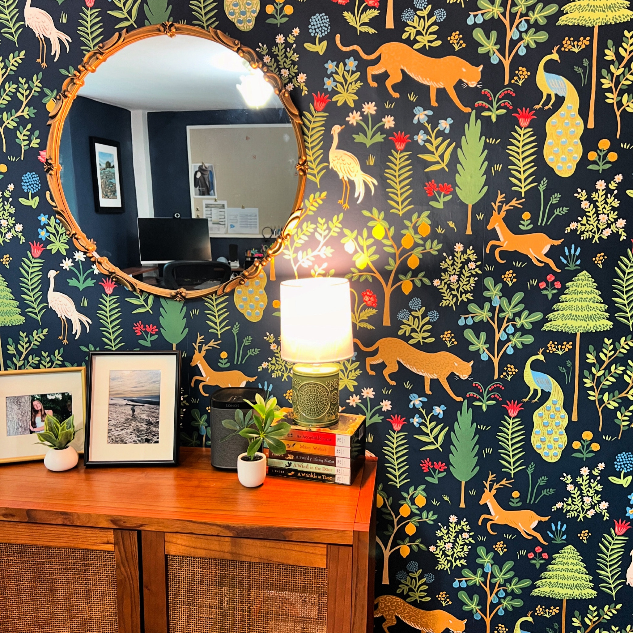 Home office with amazingly fun wallpaper. It comes in unpasted, pre pasted and peel & stick.

#LTKHome