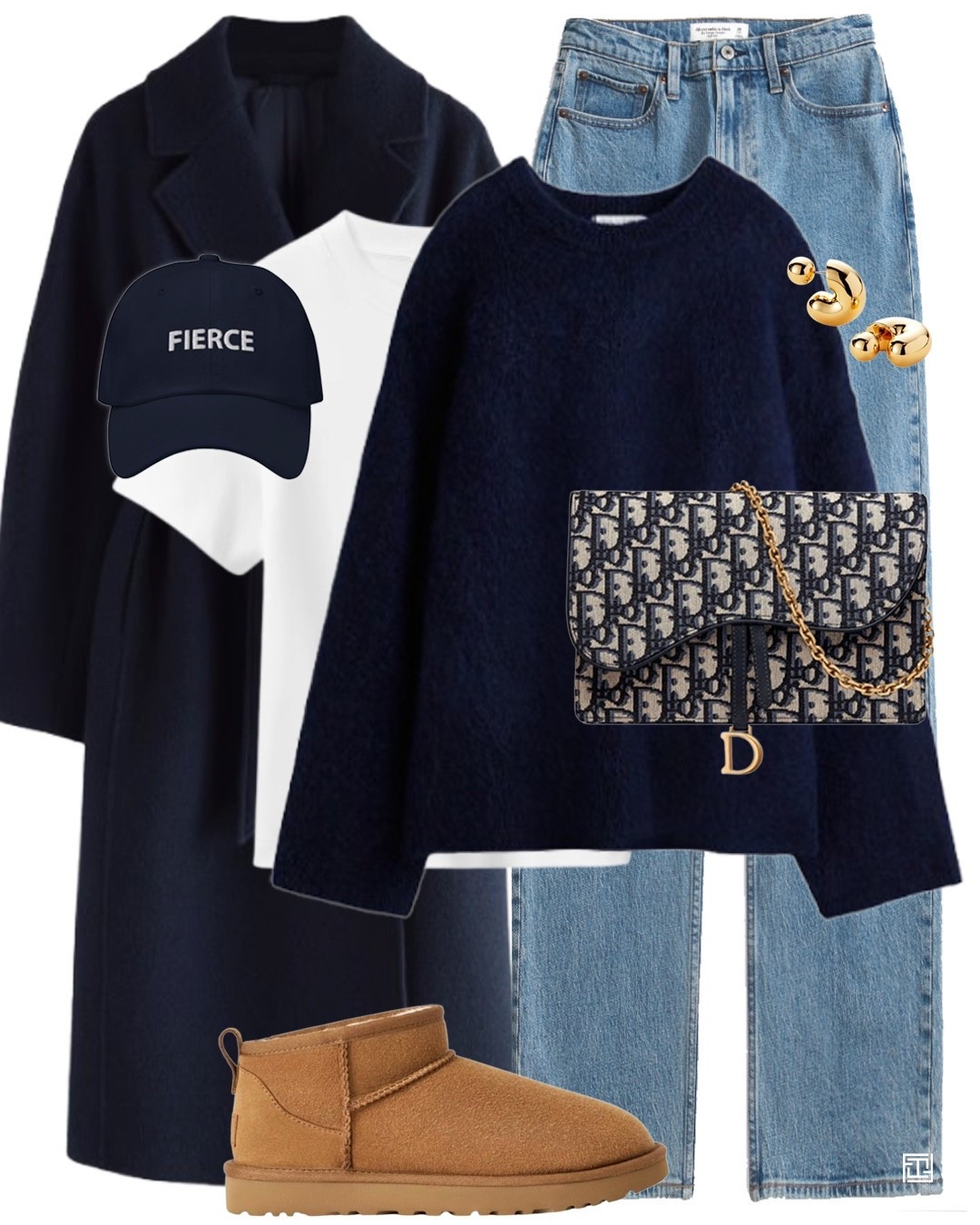 Navy mohair jumper navy wool coat blue jeans brown chesnut Ugg boots Dior oblique bag Fierce navy baseball cap 

#LTKCyberWeek 

#LTKuk #LTKwinter