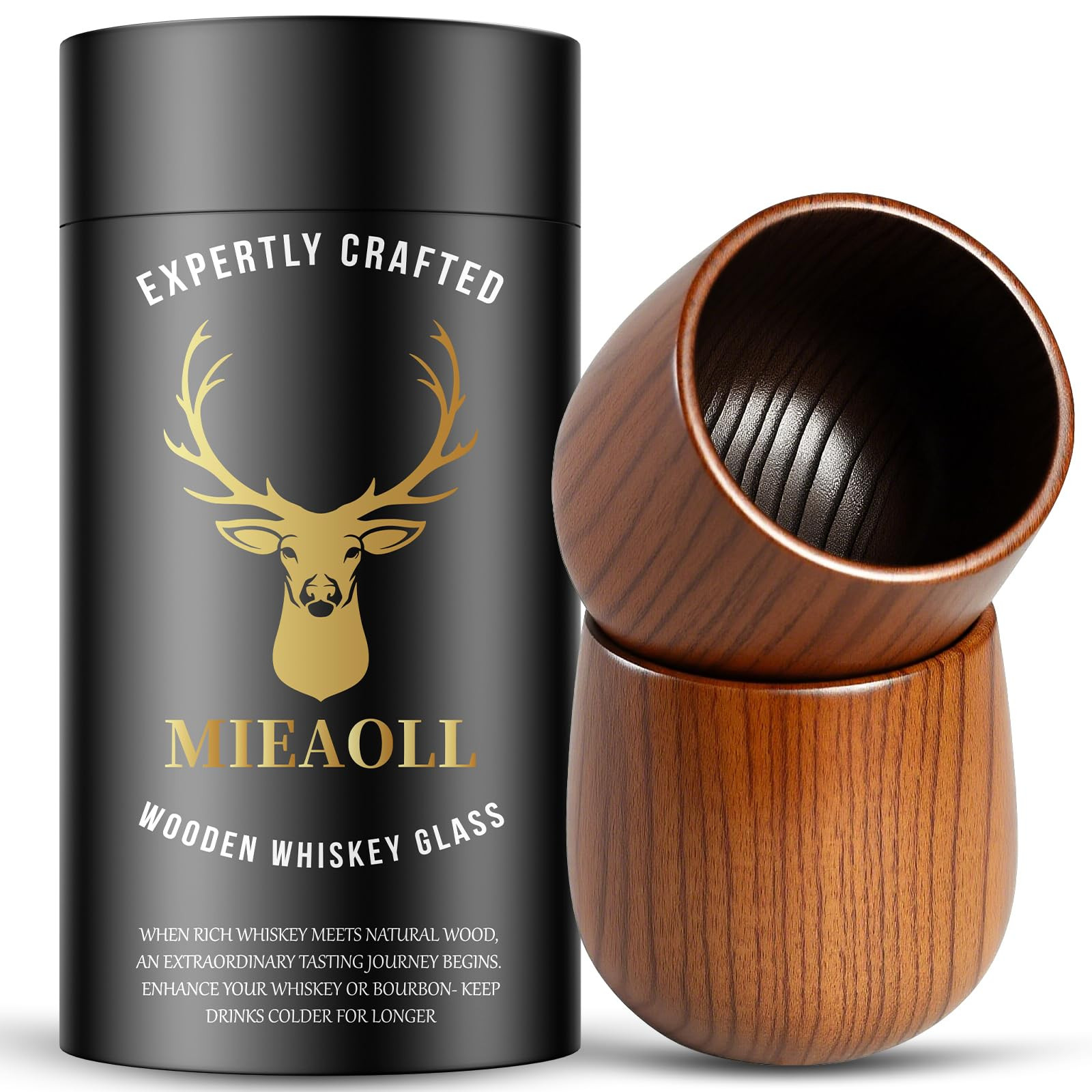 Wooden Whiskey Glass Gifts For Men - Charred Wood Bourbon Whiskey Glasses, Perfect for Men Who Have Everything, Gift for Dad or Boyfriend on Father's Day, Birthday, Christmas, Thanksgiving (2 Pack) | Amazon (US)