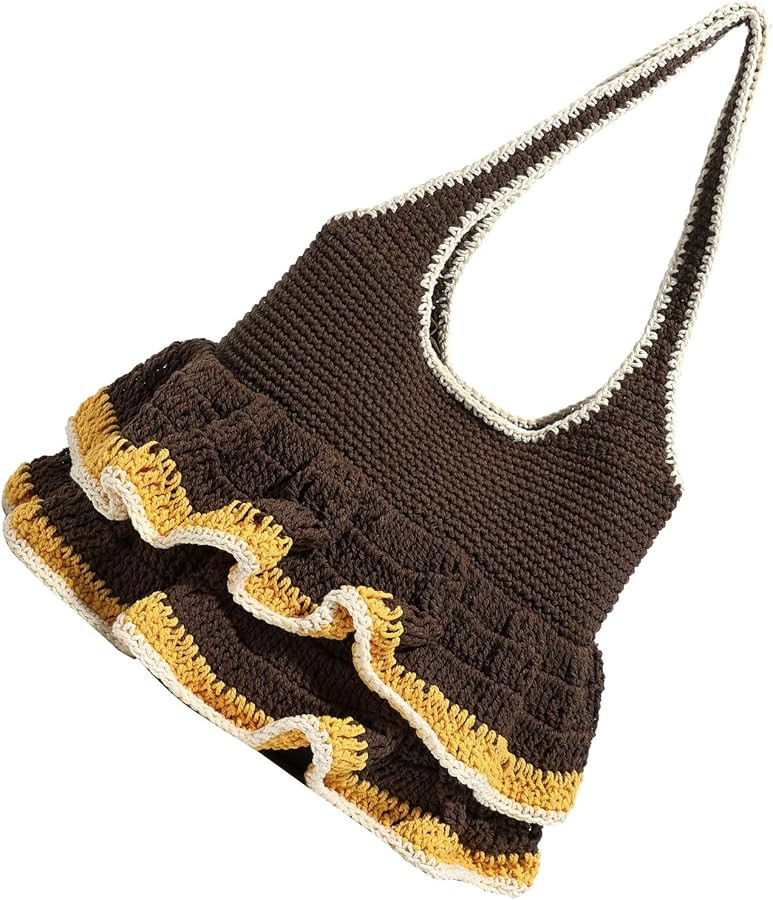Stylish Knit Shoulder Bag For Women Lightweight Beach Bag With Spacious Interior Underarm Purse f... | Amazon (UK)