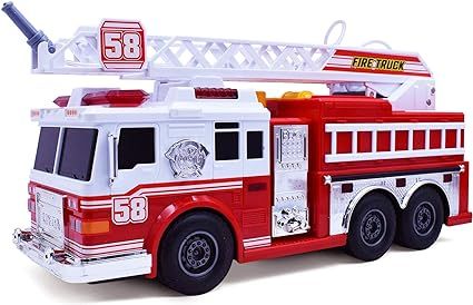 Fire Truck Motorized with Lights, Siren Sound, Working Water Pump and Rotating Rescue Ladder- Ele... | Amazon (US)