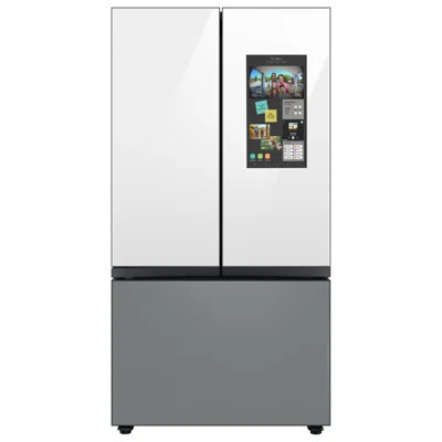 Samsung Bespoke 3-Door French Door Refrigerator (30 cu. ft.)  with Top Left and Family Hub Panel - Glass Bottom Door Panel | Wayfair North America