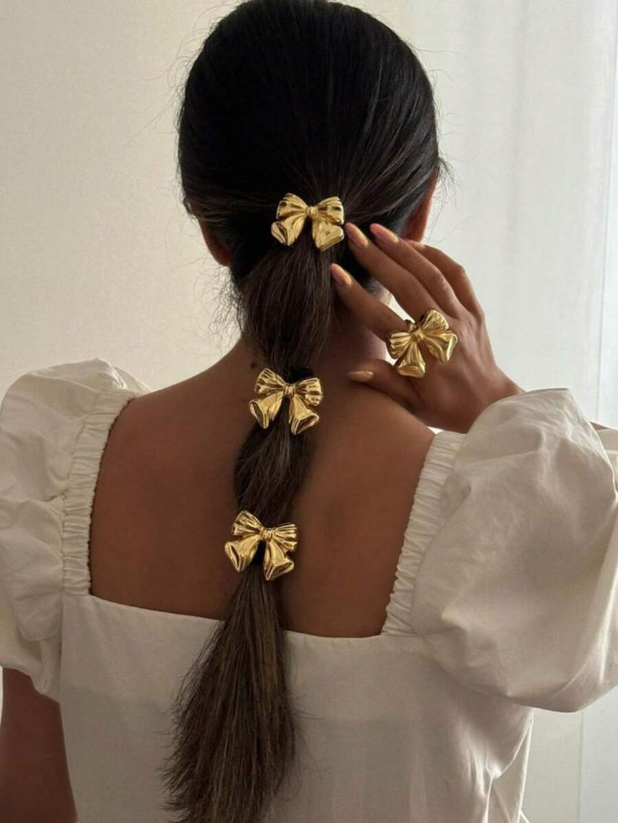 3pcs Women's Fashionable Metal Delicate Bowknot Hair Bands Hair Ties, Ideal For Summer Beach Vaca... | SHEIN
