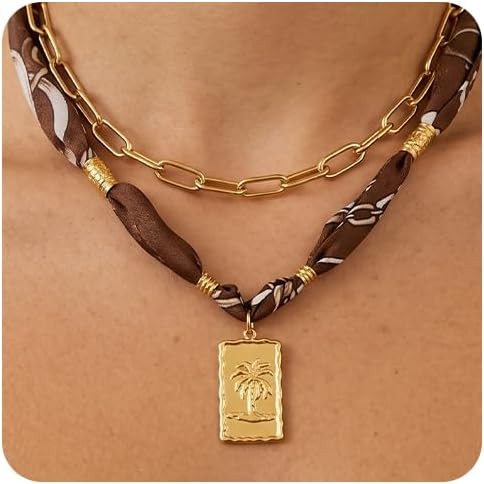 DoDoBeads Boho Western Scarf Necklace for Women – Satin Charm Choker & Layered Paperclip Chain ... | Amazon (US)