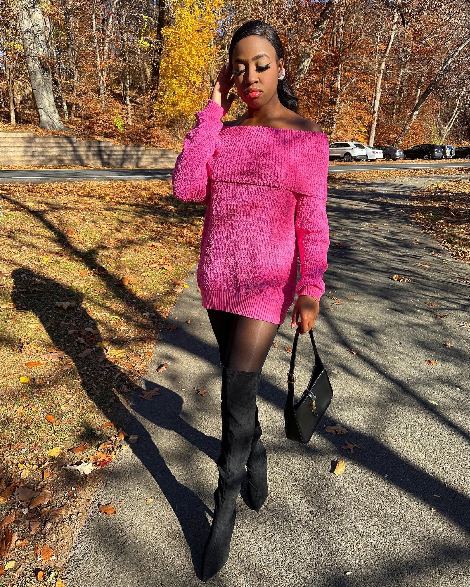 Off the shoulder, off the shoulder dress, sweater, pink sweater, hot pink sweater, gift guide, black boots, sweater, 

#LTKGiftGuide #LTKHoliday #LTKCyberWeek