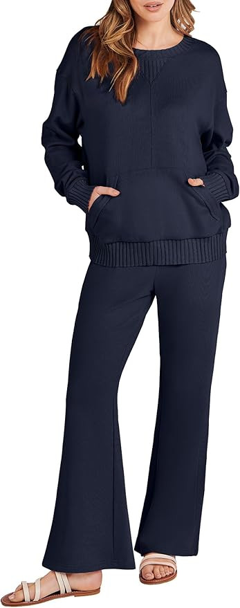 ANRABESS Women 2 Piece Outfits Lounge Set Long Sleeve Sweatshirt With Pocket Wide Leg Pants match... | Amazon (US)