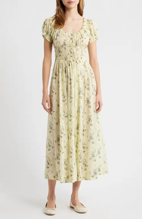 DÔEN Ashlynn Floral Organic Cotton Voile Midi Dress in Sunshine Prairie Rose at Nordstrom, Size X-Large | Nordstrom