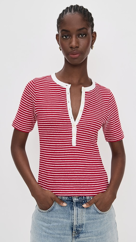 Striped Elbow-Sleeve Henley Tee | Shopbop