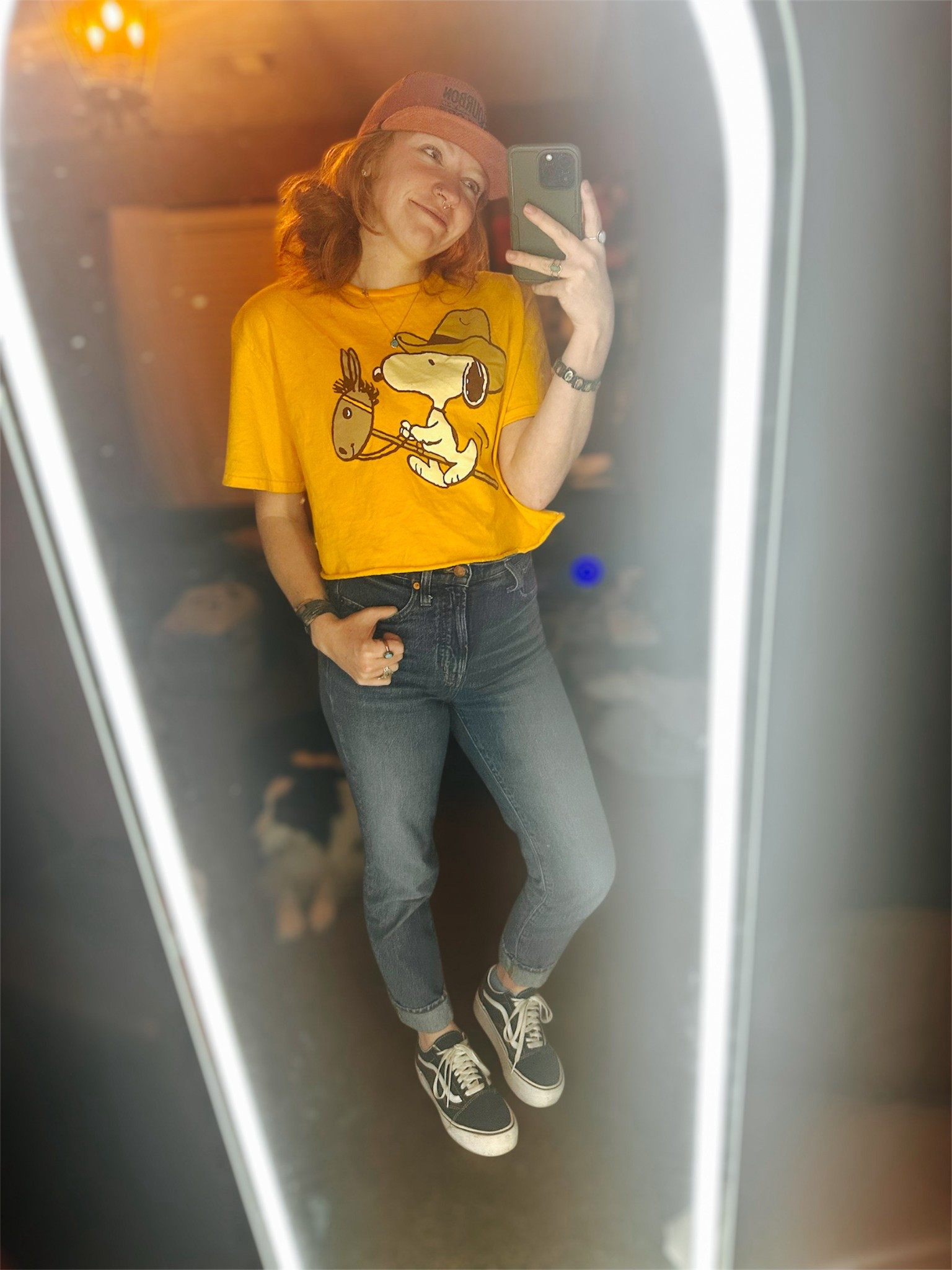 Thrifted fit of the day 🤠🌻
Madewell vintage jeans, cowboy Snoopy graphic tee, platform Vans, and an orange corduroy snapback. Casual street style with a little vintage vibe🤪 Linked the exact jeans + similar pieces!
#LTKStyle #ThriftedStyle #MadewellJeans #VintageJeans #GraphicTeeOutfit #StreetStyleWomen #PlatformVans #CasualOutfit #SnapbackStyle #EverydayLook


#LTKmomlife #LTKootd #LTKgrwm