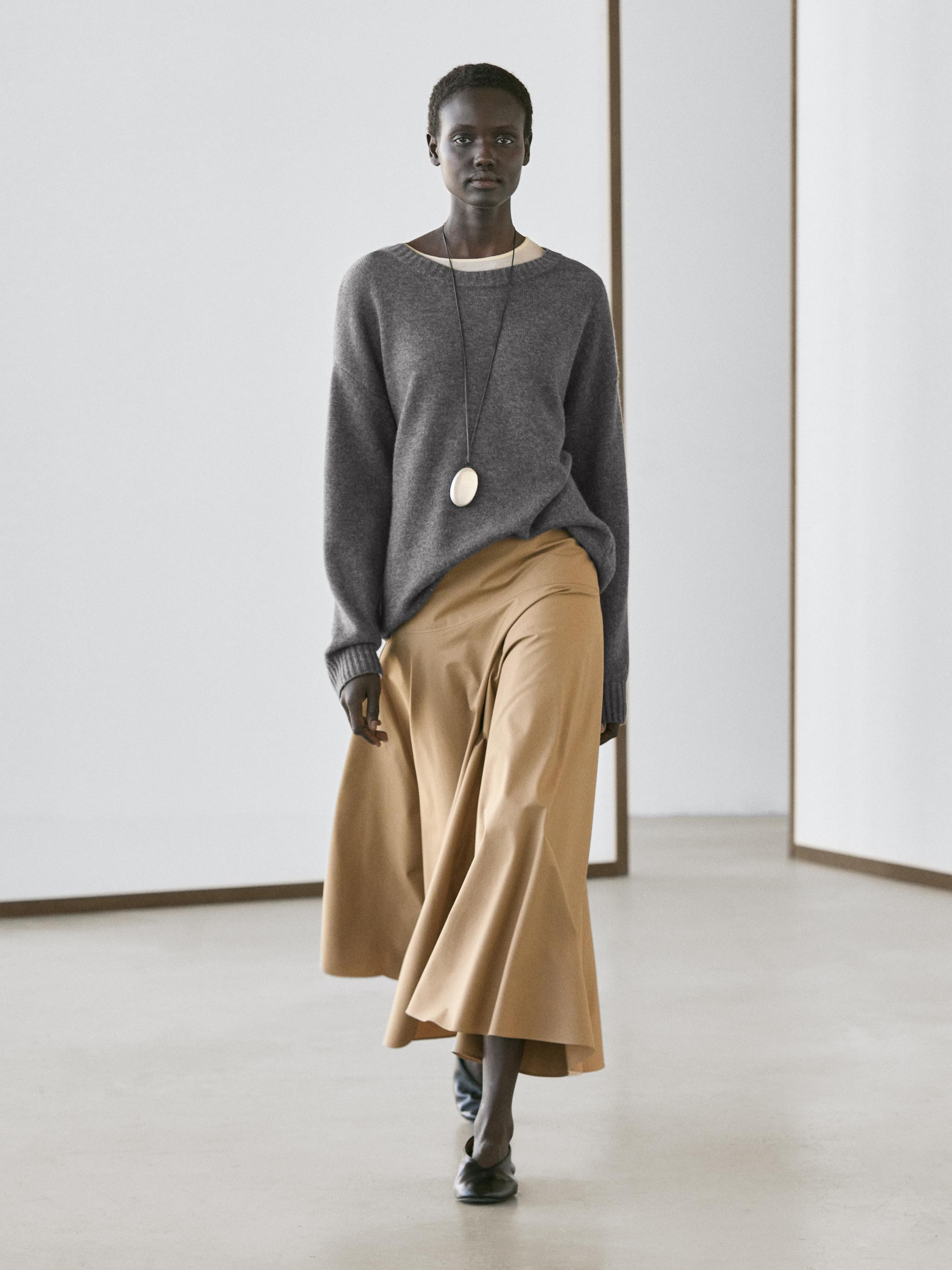 Flounce midi skirt with yoke detail | Massimo Dutti US