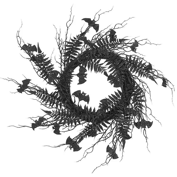 Black Fern Swirl Bats Halloween Wreath | Kirkland's Home