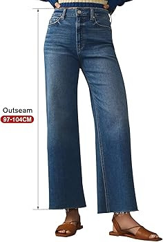 KUNMI Jeans for Women Wide Leg Baggy High Waist Boyfriends Straight Leg Stretchy Denim Pants Tren... | Amazon (CA)