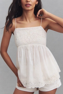 By Anthropologie Mesh Appliqué Babydoll Tank | Anthropologie (US)