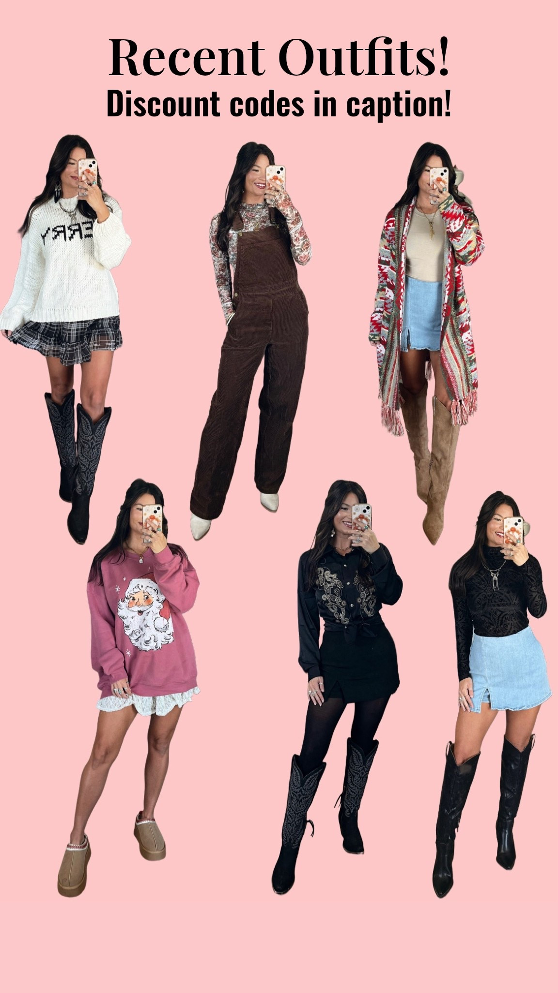 Stepping into the holiday season like.. 😍 cozy sweaters and cute boots are a must have right now! 

Code 30CM50SALE to save on Aztec cardigan, Merry sweater, and brown slippers 

Code LORI to save on pink Santa sweatshirt, lace skort, denim skort, overalls, and plaid skort

Code LORILYNN35 to save on black turtleneck top! 

#LTKHoliday #LTKSeasonal #LTKootd