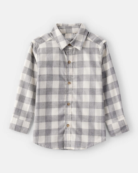 Toddler Boy Plaid Cotton Long-Sleeve Button-Down Shirt - Grey | Carter's Inc