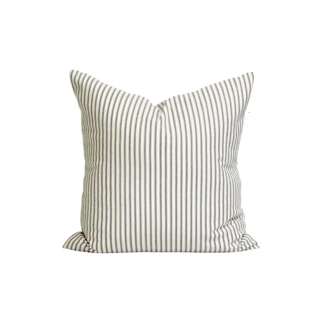 Charcoal Ticking Stripe Pillow, Gray Cream Ticking, Farmhouse Pillow, Ticking Pillow Cover for 20... | Etsy (US)