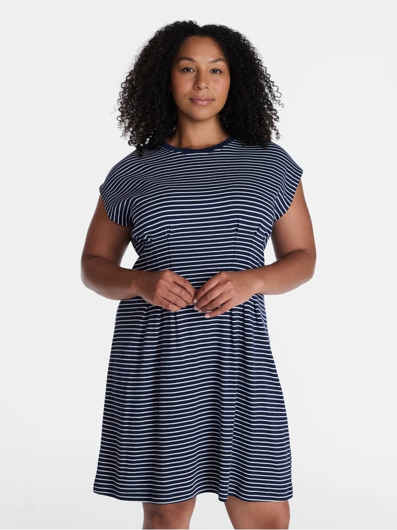 Time and Tru Women's Pleated Waist Cotton Mini Dress, Sizes XS-XXXL | Walmart (US)