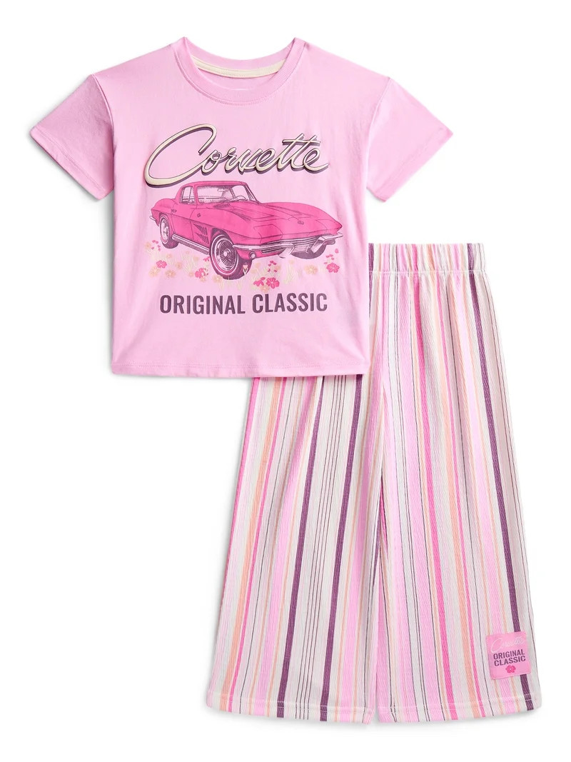 Corvette Toddler Girls Graphic Tee and Stripe Pants Set, 2-Piece, Sizes 12M-5T | Walmart (US)