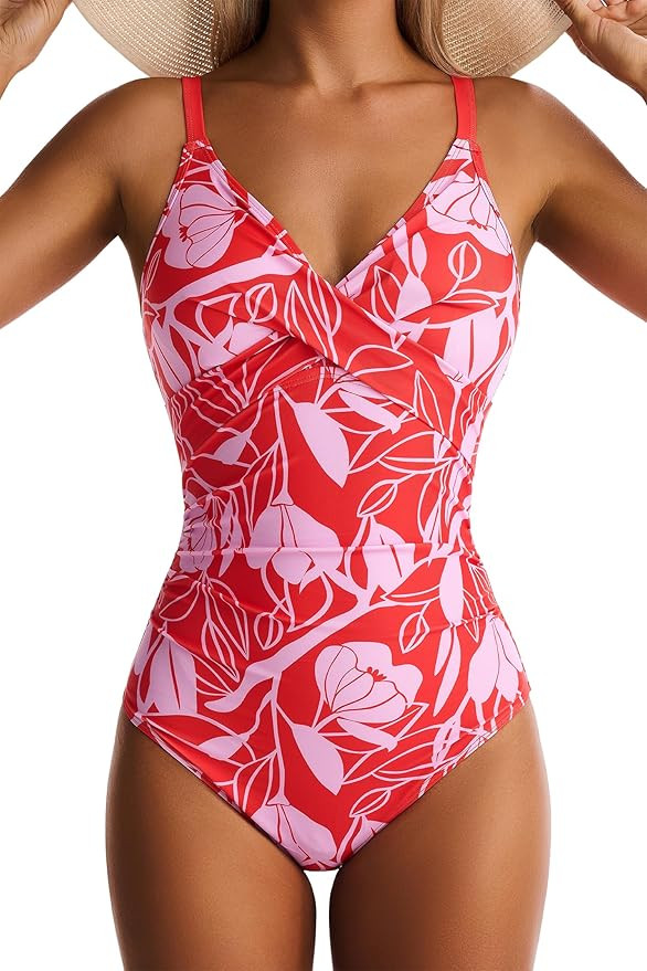 EVOCRCO Women's One Piece Swimsuits Tummy Control Lace Up Bathing Suits V Neck Slimming Swim Suit... | Amazon (US)