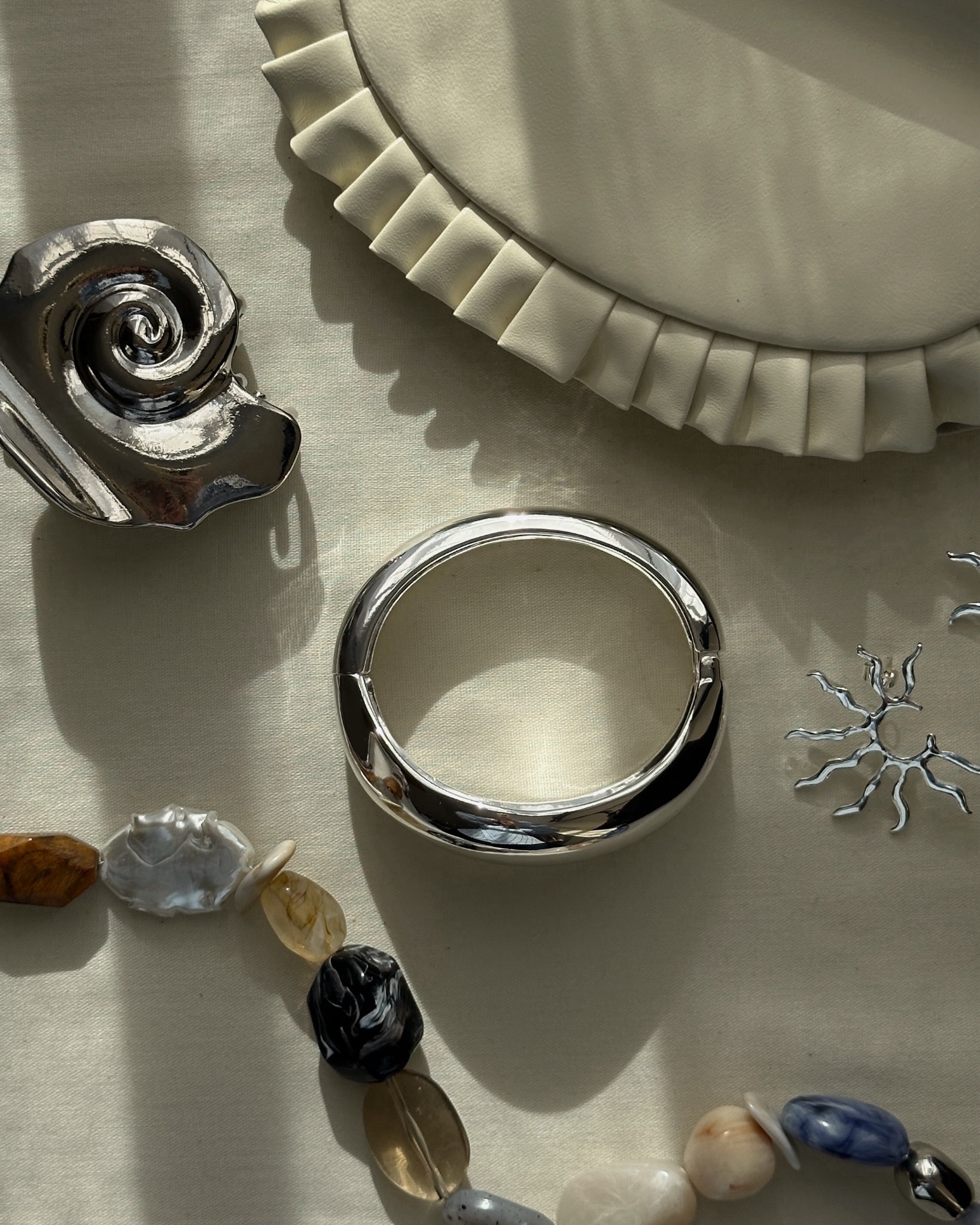 Accessories, Silver Claw Clip, Shell Clip, Bangle, Silver Bangle, Beaded Necklace, Beads 

#LTKuk #LTKstyletip