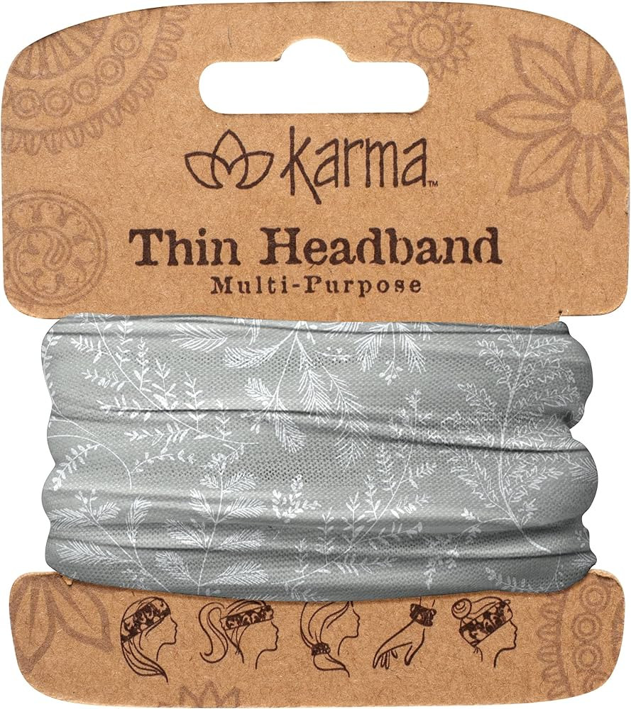 Amazon.com: Karma Gray Leaves Headband for Women - Thin - Fabric Headband and Stretchy Hair Scarf... | Amazon (US)