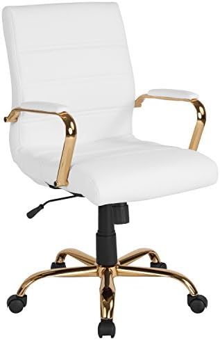 Flash Furniture Mid-Back Desk Chair - White LeatherSoft Executive Swivel Office Chair with Gold Fram | Amazon (US)