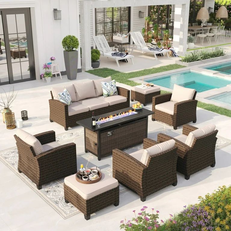 Sophia & William 8 Pieces Wicker Patio Furniture Set 9-Seat Outdoor Conversation Set with 56" Fir... | Walmart (US)