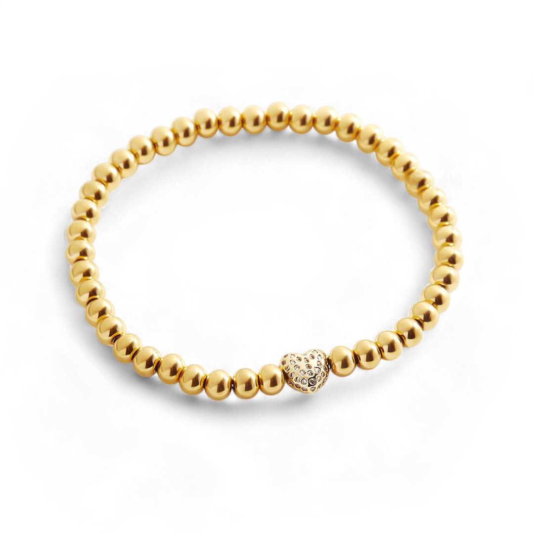 Pave Heart Gold Beaded Bracelet | Mint & Lily