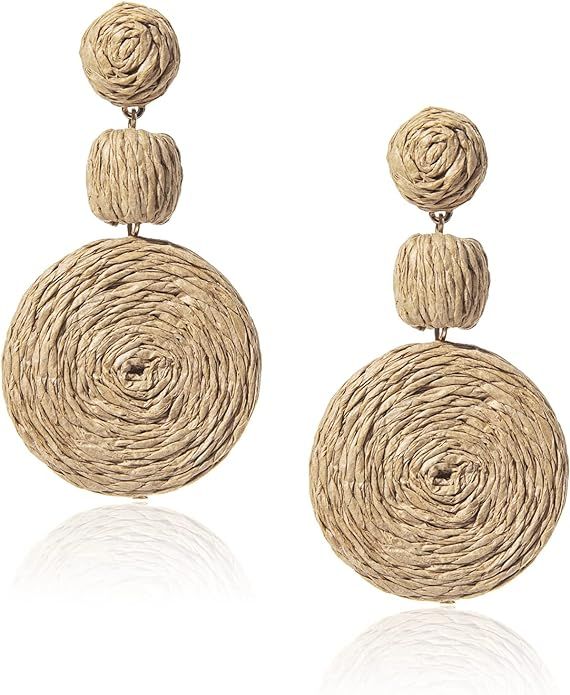 Boho Raffia Ball Earrings for Women, Statement Raffia Round Drop Earrings - Summer Beach Vacation... | Amazon (US)