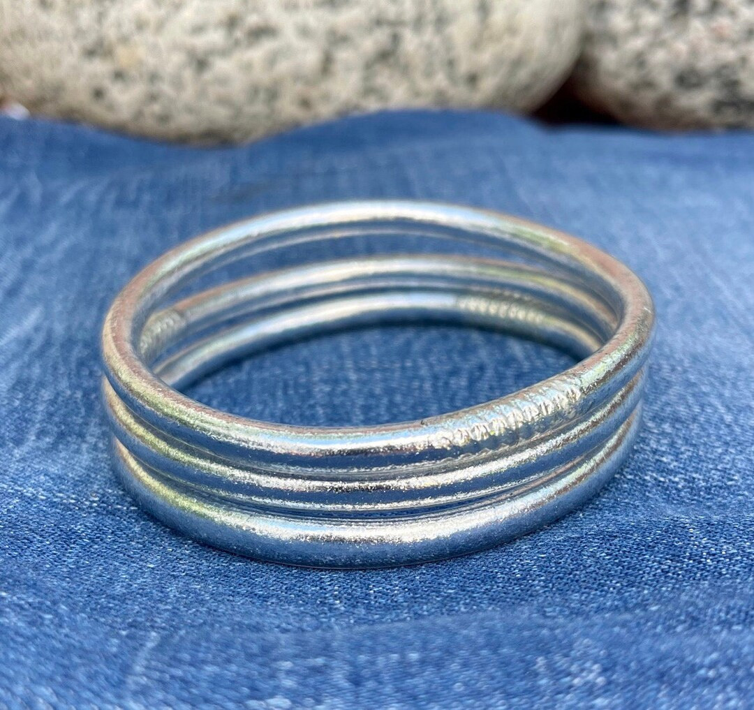 SHINY SILVER THICK Design Lucky Charm Bracelets Temple Jewelry Stackable Bangles Lightweight Wate... | Etsy (US)