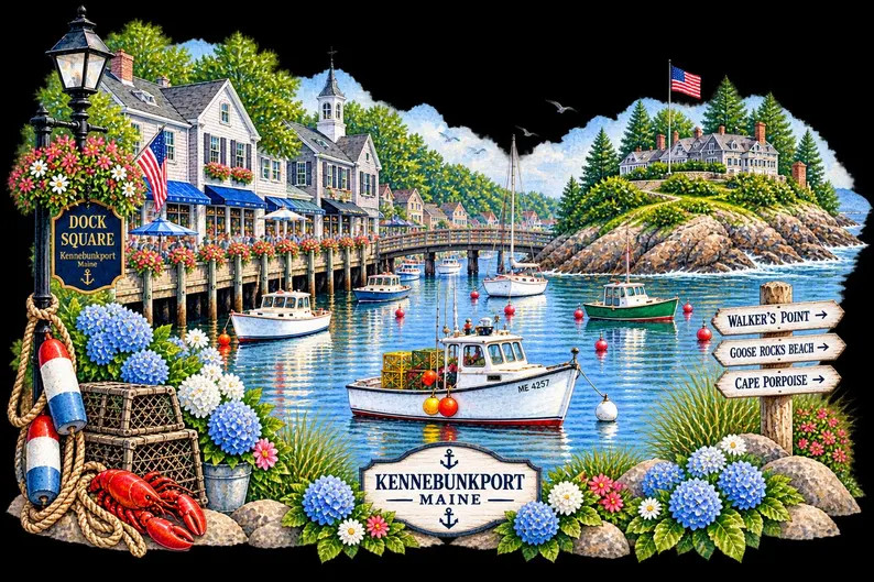 Kennebunkport Maine Watercolor PNG | Coastal Maine Travel Clipart | New England Vacation Sublimat... | Etsy (Global)